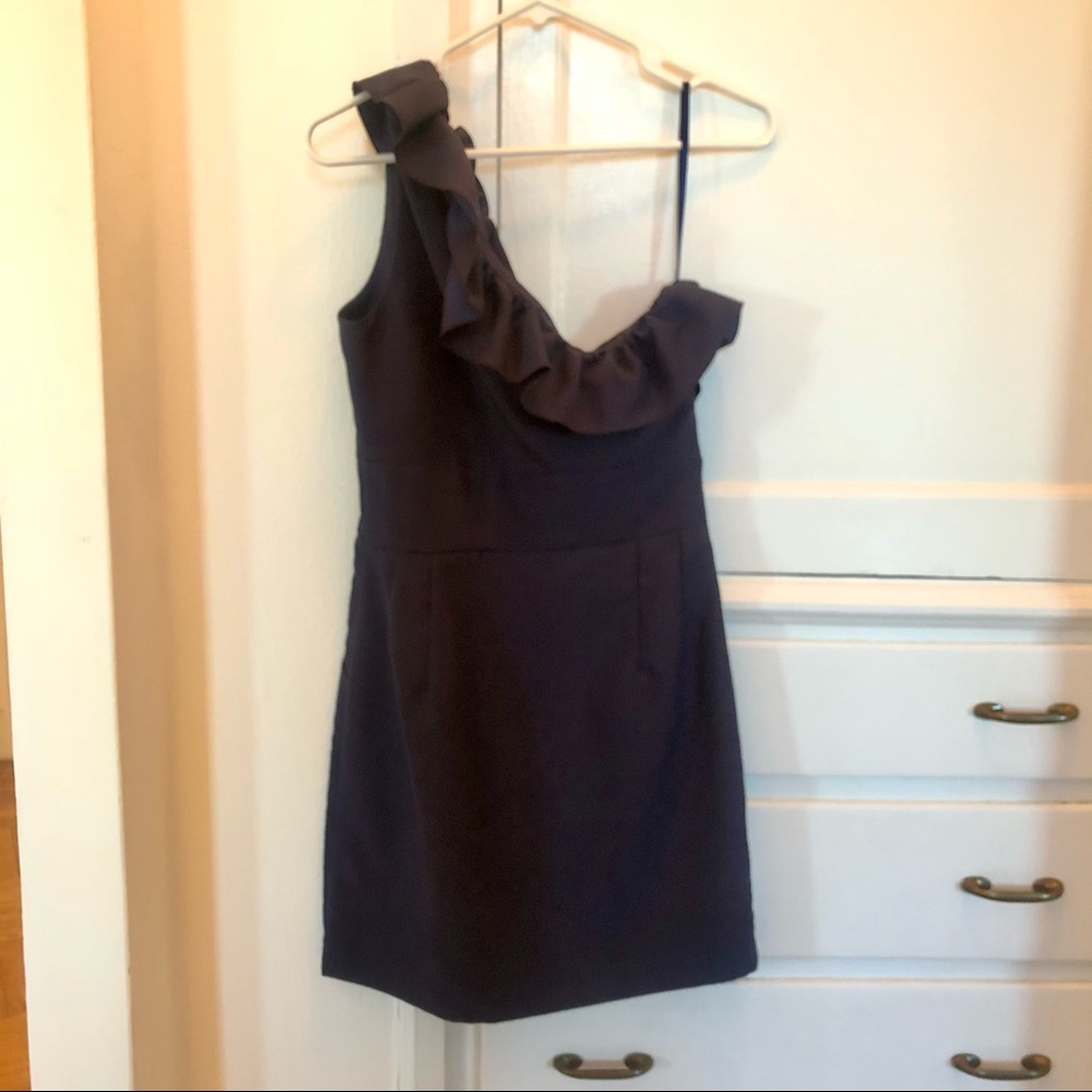J. Crew faille one shoulder navy cocktail dress